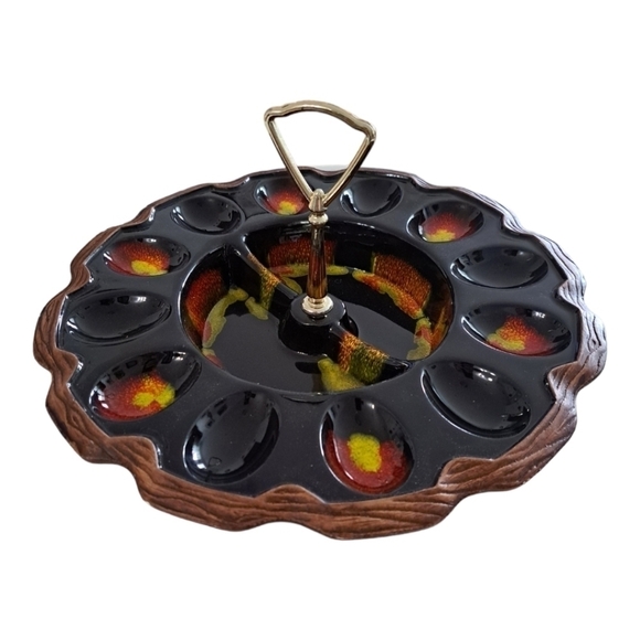 Vintage USA ceramic egg relish plate Sequoia ware 725 treasure craft retro - Picture 3 of 9